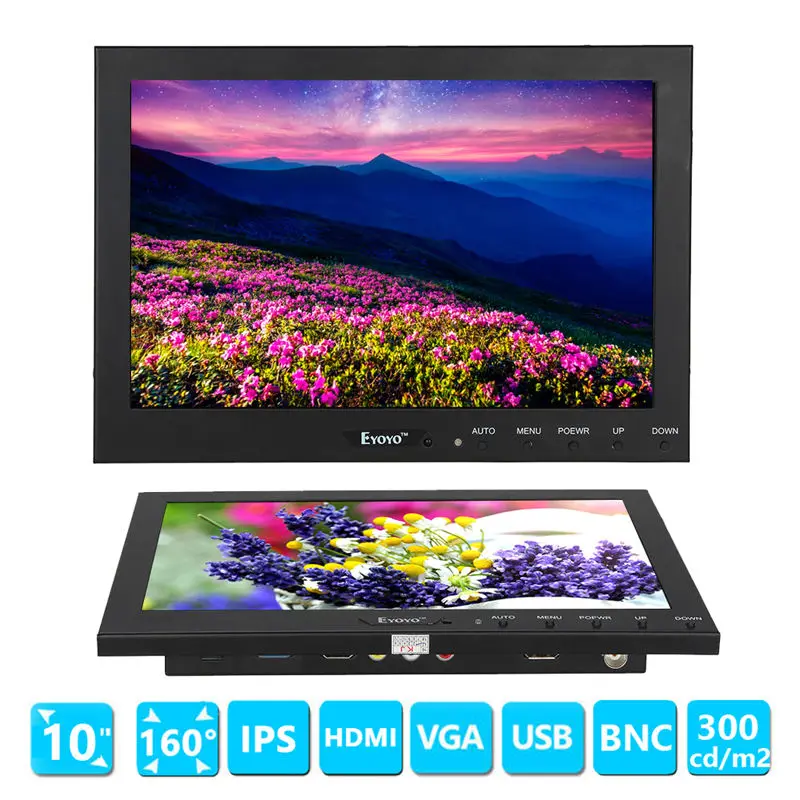 

Eyoyo 10" Inch TFT LED Video Audio VGA HDMl BNC USB HD Monitor Screen For DVR PC CCTV Free shipping