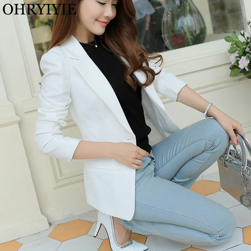 

OHRYIYIE White Female Blazer 2019 Long Sleeve Blaser Women Suit jackets Female Feminine Blazer Femme Black Single Button Blazer