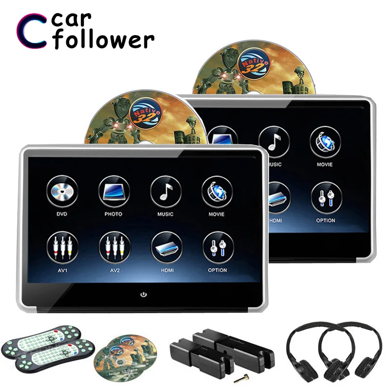 

2PCS 11.6 Inch Car Headrest IPS Screen Monitor HD 1080P Video Touch Screen DVD Player HDMI/USB/SD/Game/IR/FM/Speaker