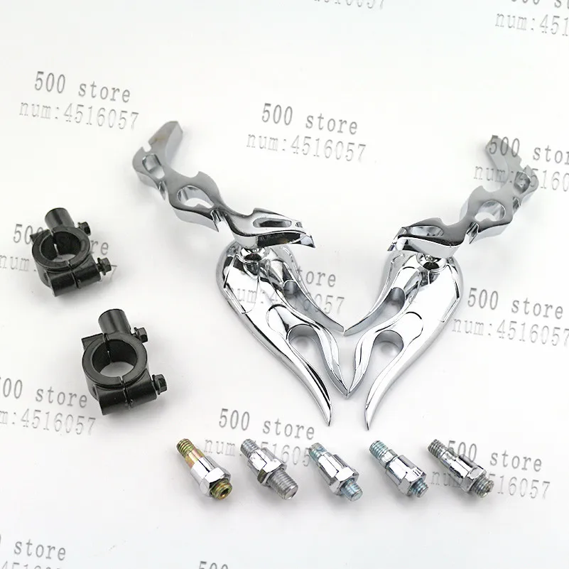 

good quality Chrome Metal Flame Rearview Mirrors Side Mirror 8mm 10mm Mounting Thread for Motorcycles