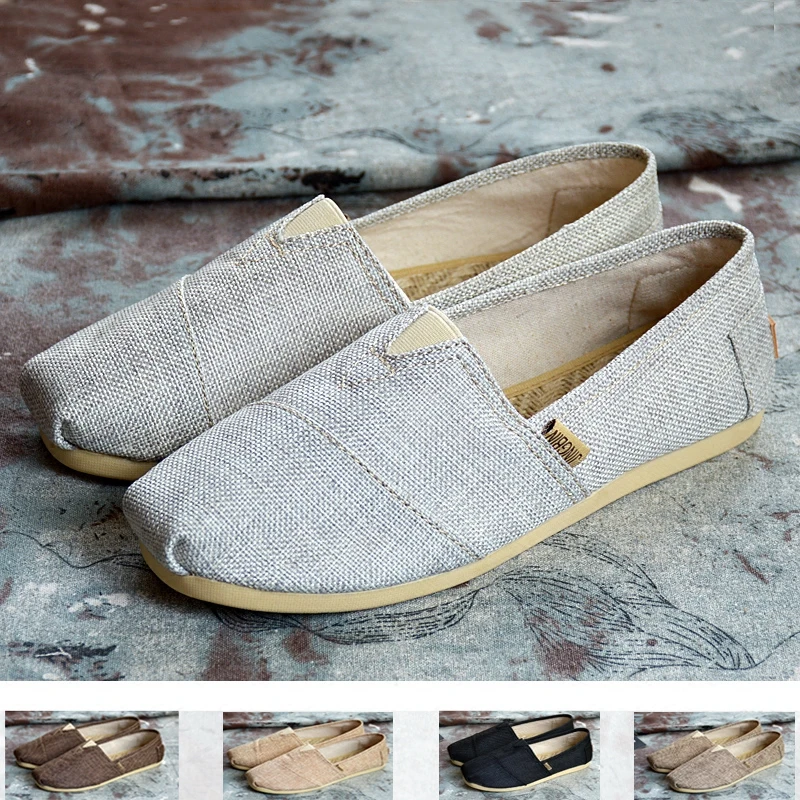 Summer Linen Shoes Men's Low-Top Canvas Shoes Breathable a Pedal Lazy Espadrilles Shoes Retro Flat Fisherman Shoes Men tm0064