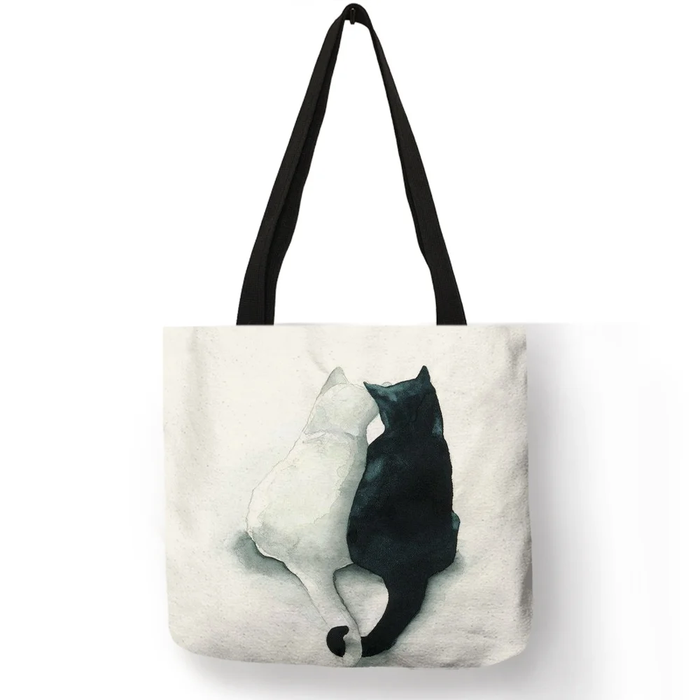 Акварельные ручные сумки-тоут с цветочным принтом, милый кот, сумка на плечо для женщин, Дамская офисная сумка, повседневные сумки для покупок - Цвет: 009