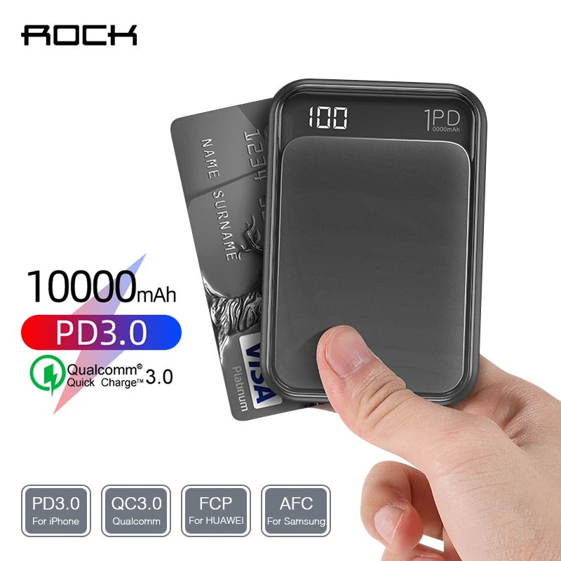 Rock Mini power Bank 10000 мАч светодиодный дисплей Pd Быстрая зарядка 3,0 внешний аккумулятор телефон Быстрая Зарядка power bank повербанк