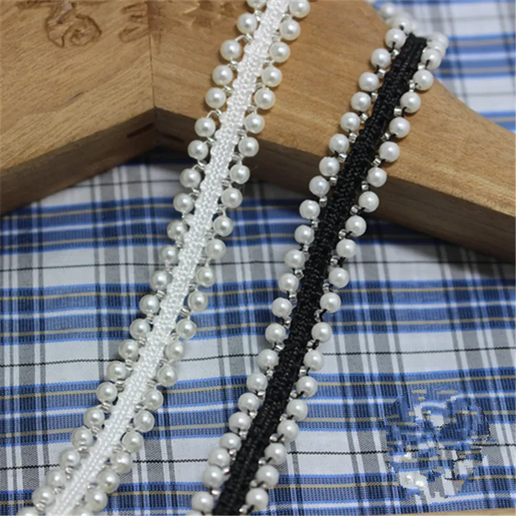 12mm, 3yards/lot Black/white Beads Bilateral Beaded Lace Trimming, Free