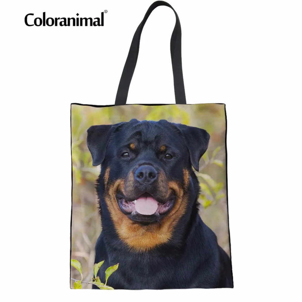 

Coloranimal Rottweiler Tote Shopper Bag Cute Puppy Dog Print Women's Casual Handbag Folding Reusable Eco-friendly Canvas Bag New