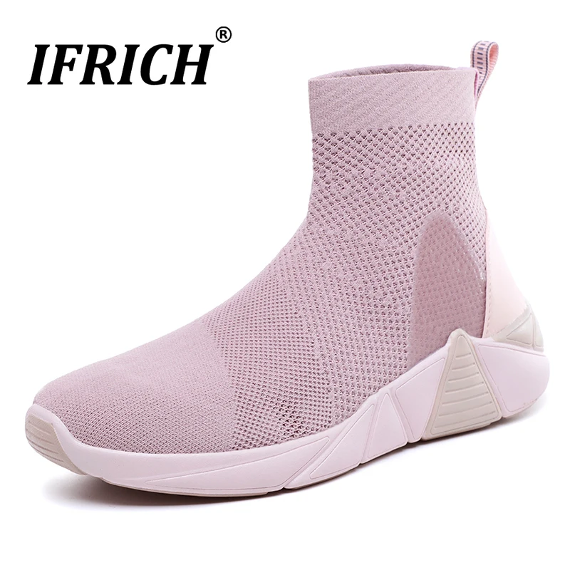 

2019 Spring Autumn Athletic Running Shoes for Couples FlyWire Sport Shoe Woman High Top Mens Style Shoes Slip-on Walking Sneaker
