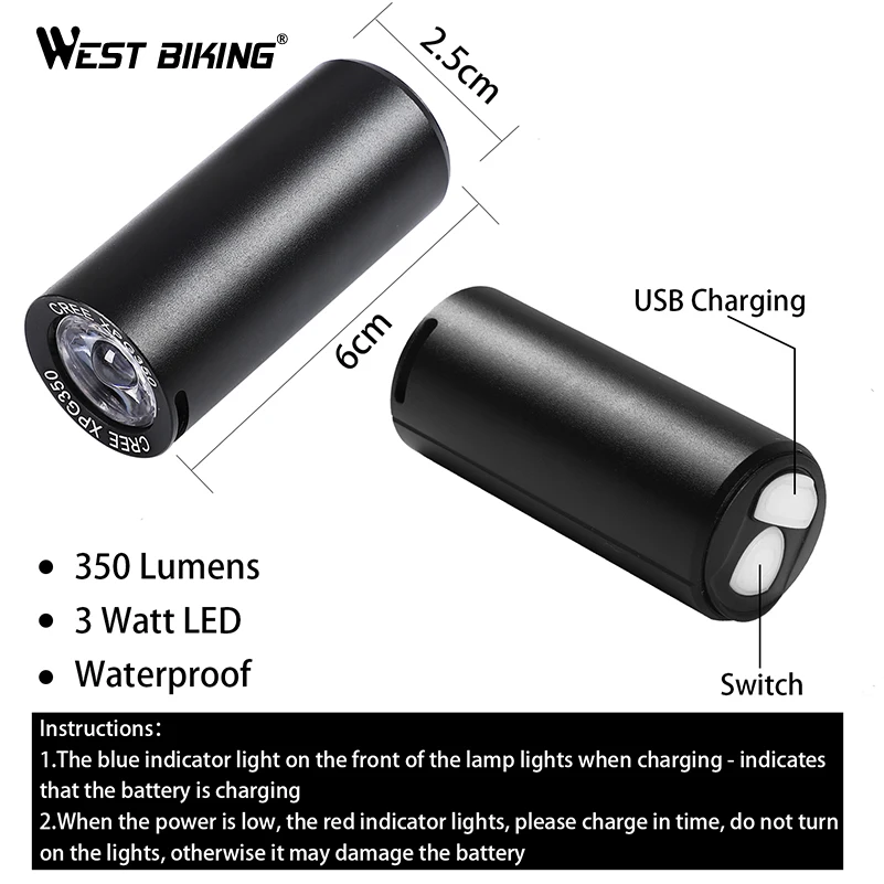 Clearance WEST BIKING Bike Light Sets Ultralight Front + Rear Lights USB Charging Safety Cycling Lamp Taillight Flash Bicycle Headlight 2