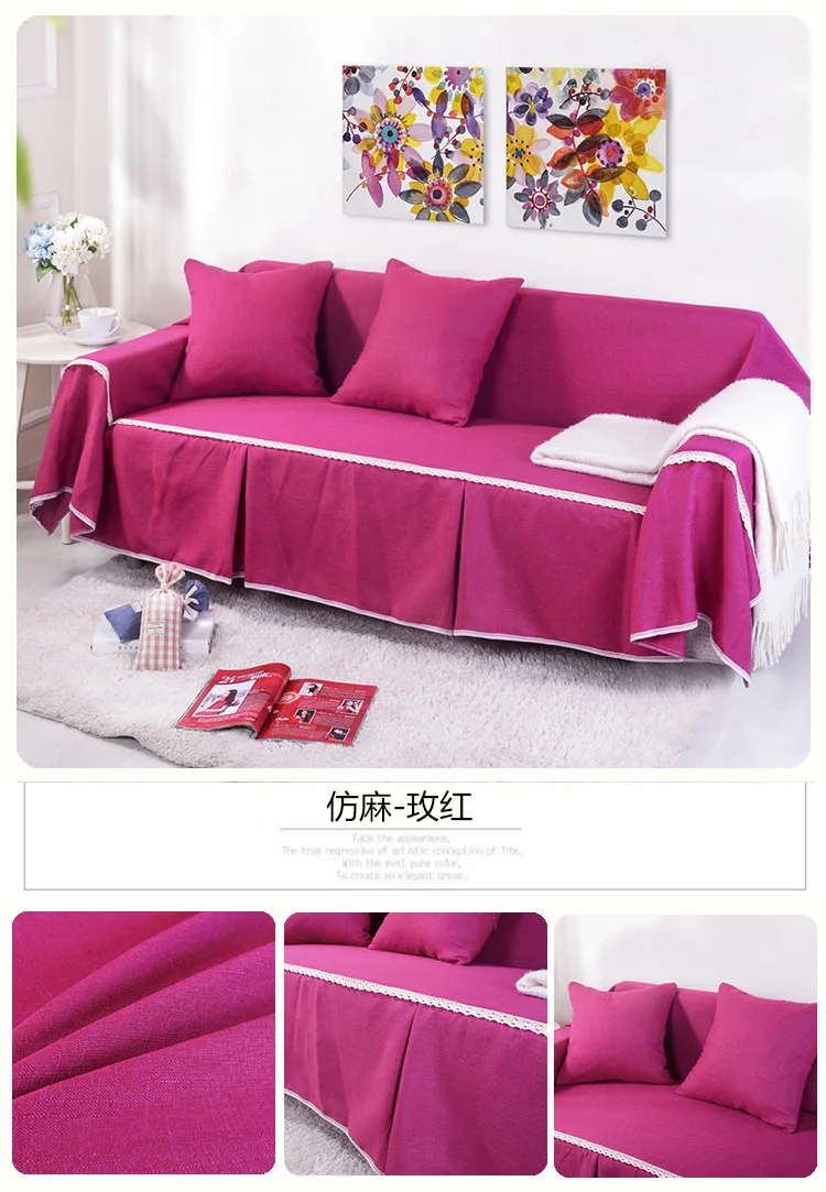 Сплошной цвет полиэстер и лен Чехлы для диванов Нескользящие чехлы для диванов полотенце для 1 2 3 сидений диван на двоих диван на заказ