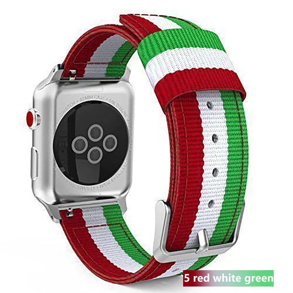 red white green Ремешок Nato для apple watch band 5 4 42 мм/44 мм iwatch band 3 38 мм/40 мм correa тканый брезентовый браслет на запястье аксессуары для apple watch - Цвет ремешка: red white green