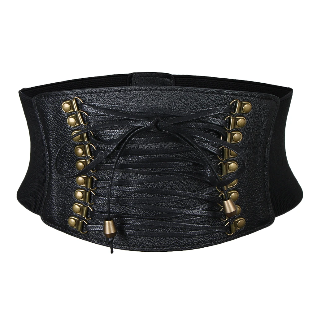 Women's Retro Steampunk Leather Waist Belt Cincher Waspie Wide Elastic Corset