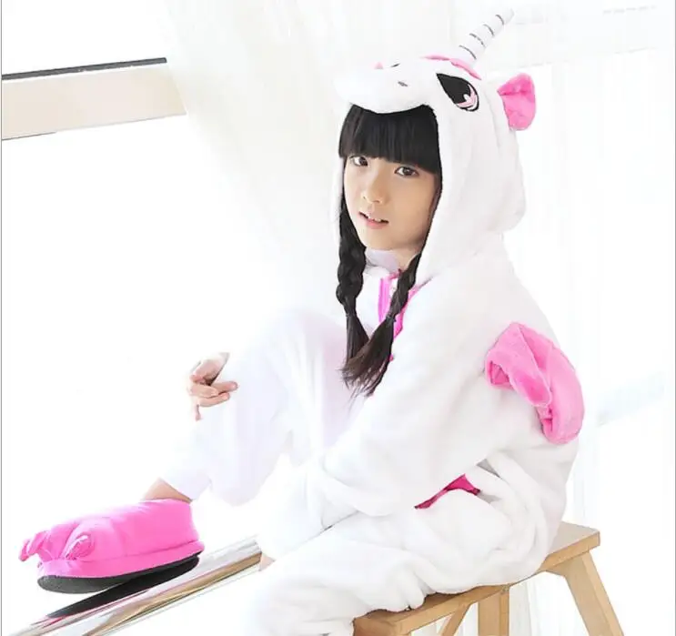 Pink Flannel Unicorn Animal kids unicorn pajamas Sets Winter Nightie Stitch Unicornio Sleepwear For Children