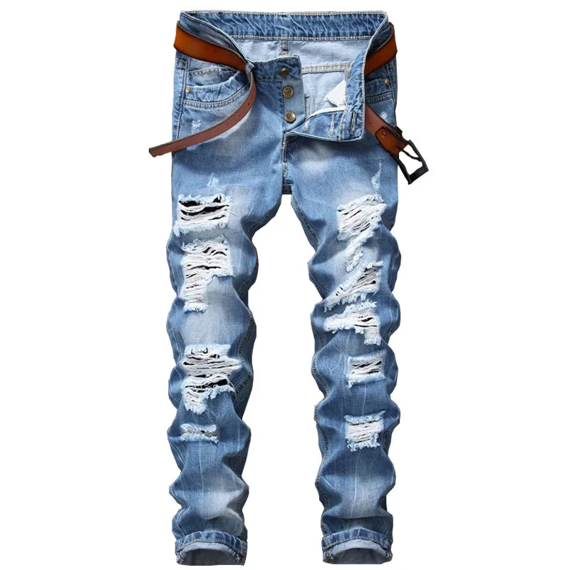 Popular Slim Fit Ripped Jeans-Buy Cheap Slim Fit Ripped Jeans Lots Order: 1 piece. New Designer Men's Ripped Jeans Pants Slim Fit Light Blue Denim Joggers Male Distressed Destroyed Trousers - Popular Slim Fit Ripped Jeans-Buy Cheap Slim Fit Ripped Jeans Lots
