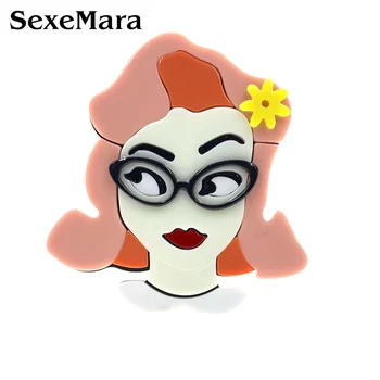 

SexeMara Cartoon Acrylic Girl Princess Brooch Pins For Women Girls Resin Glasses Girl Badges Harajuku Ladies Brooches Jewelry