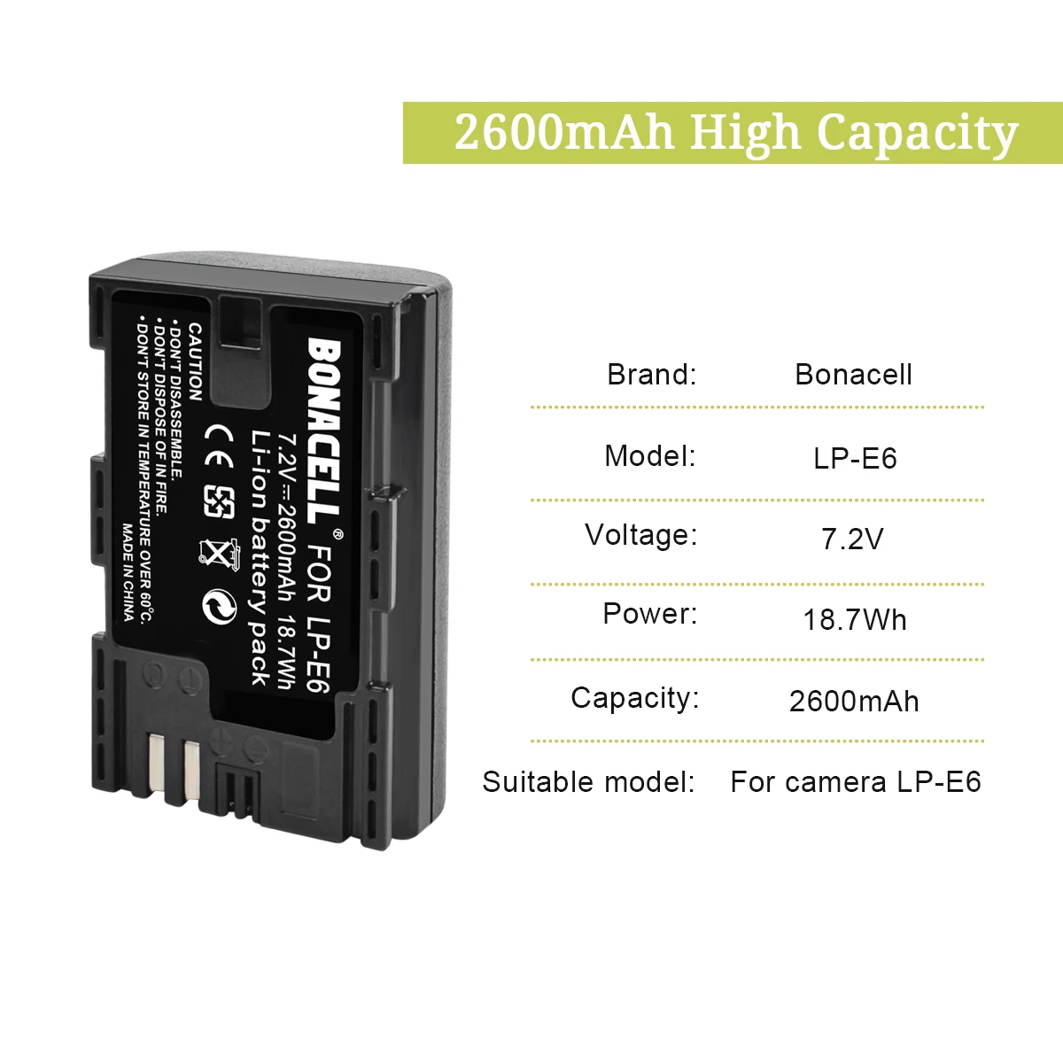 Bonacell 2600 мАч LP-E6 батарея для цифровой камеры+ ЖК-зарядное устройство для Canon EOS 5D Mark II 2 III 3 6D 7D 60D 60Da 70D 80D DSLR EOS L50