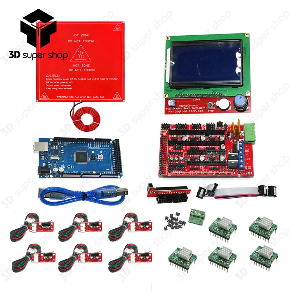

CNC 3D Printer Kit Mega 2560 R3 + MK2B + RAMPS 1.4 Controller + LCD 12864 + 6 Limit Switch Endstop + 5 A4988 Driver