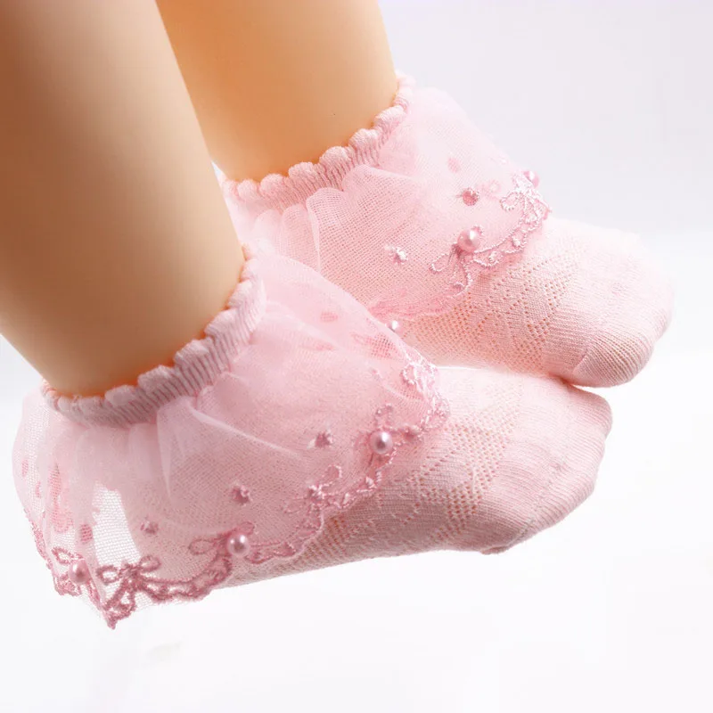 

2019 Summer New Mesh Baby Socks Lovely Lace Pearls Princess Girl Socks Newborn Sock Sokken neonato calcetines chaussette fille