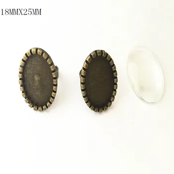 

18MMx25MM Adjustable Antique Bronze (Copper ) Ring Blanks Accessories Charm Connector Ring Tray With Glass 3Set/Lot