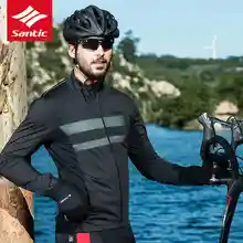 Santic Men Thermal Fleece Cycling Jacket Keep Warm Cycling Windproof Jacket 4.5cm Reflective Strip Autumn Winter Coat Black Santic Men Thermal Fleece Cycling Jacket Keep Warm Cycling Windproof Jacket 4.5cm Reflective Strip Autumn Winter Coat Black