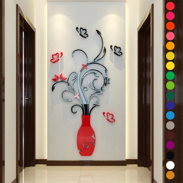 60 x 28cm 3d flower acrylic wall sticker diy 3d wallpaper mural art