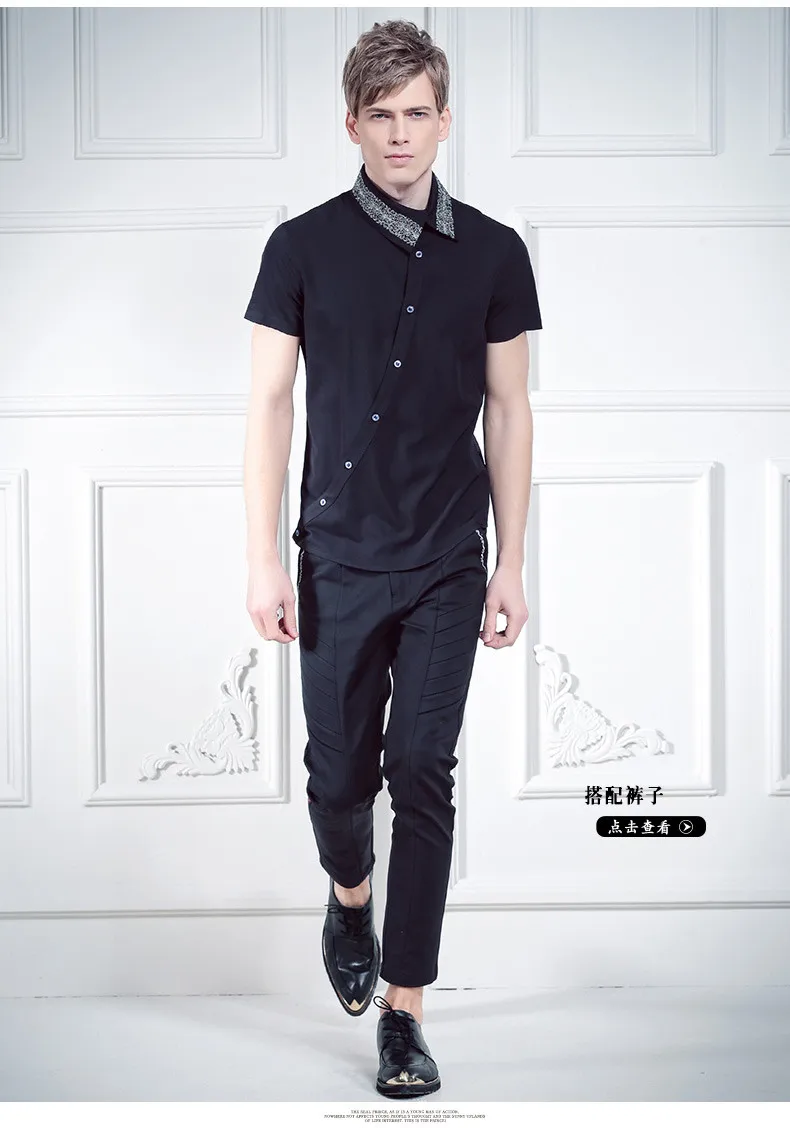 Бесплатная доставка новый мужской моды fanzhuan мужские разрез личности нерегулярные косой воротник 612066 Вышивка рубашка с короткими рукавами