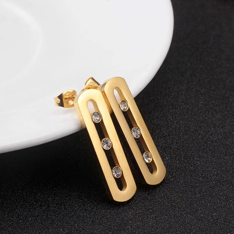 

Stainless Steel CZ Stud Earring for Woman Gold Plating Crystal Earrings Trendy Sport Female Jewelry Gift Dropshipping