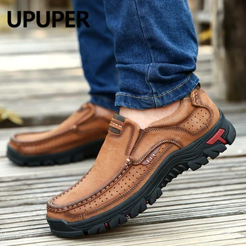 

UPUPER Genuine Leather Men Casual Shoes Comfortable Handmade Shoes Men Sneakers Outdoor Men Flats Hiking Shoes Plus Size 38-48