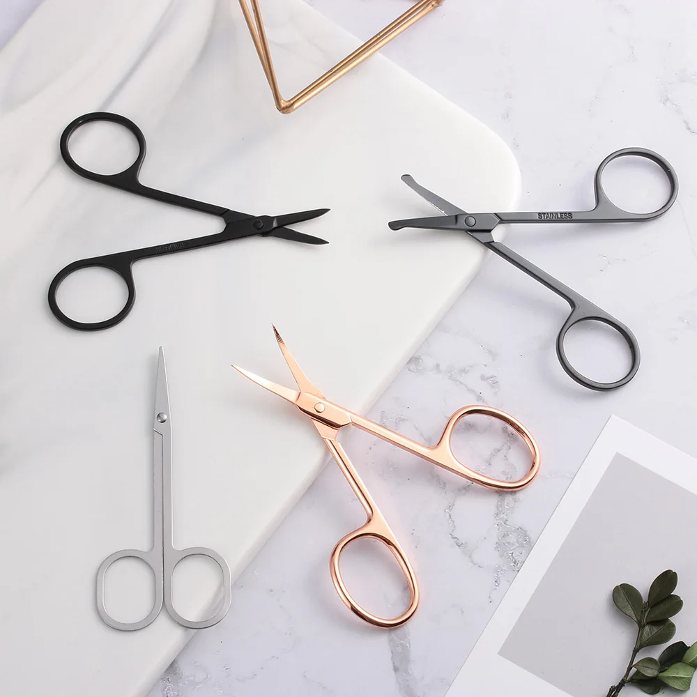 

1/2pcs Hot Stainless Steel Makeup Scissors Nose Hair Trimming Eyebrow Hair Remove Tools Round Point Head Mustaches Scissors