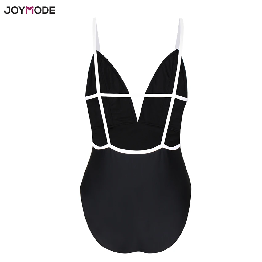 JOYMODE сексуальный Монокини Для женщин Bodycon Глубокий v образный вырез боди Черный и