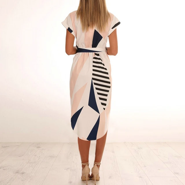 vintage 60s print dress women summer short sleeve 2020 office ladies striped dress  brand vestidos female  ON