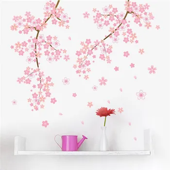 

pink Cherry blossoms tree romantic garden diy home decal wall sticker girls bedroom wall art TV background decorative poster