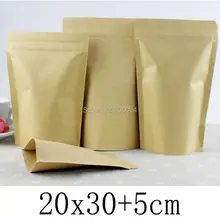 20*30+ 5 см, 100 шт коричневый самозапирающийся крафт-бумажный пакет для подарков сладости и конфеты, продукты хранение чая пакет бумаги