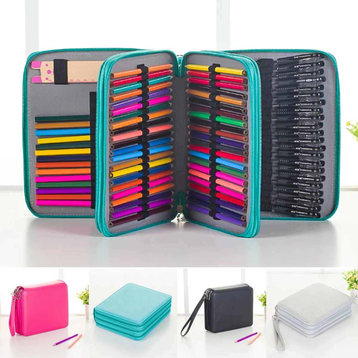 120 Slots Pencil Case Cosmetic Makeup Bag Storage Travel Zipper Pouch Student Stationery