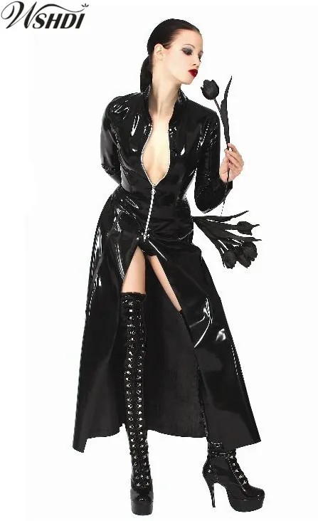 

Men Women Matrix Neo Long Black PVC Leather Wet Look Coat Cosplay Costume