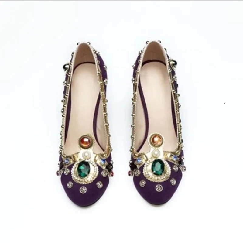 

2018 new designer brand Runway real style jewelry pumps colorful luxury gems women high heels party shoes.