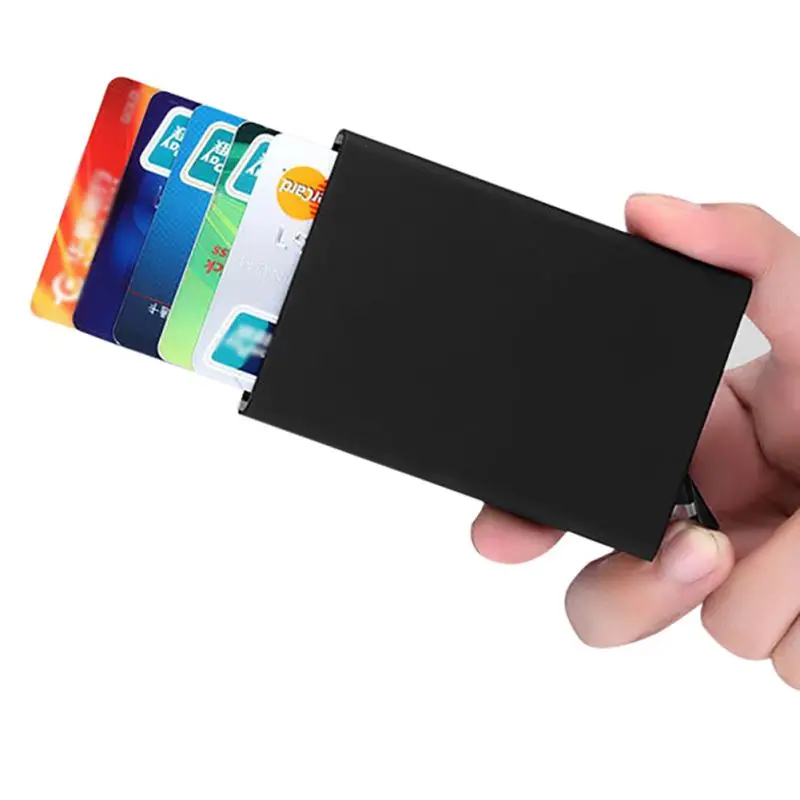 

Automatic Card Storage Card Holder Stainless Steel Silver Aluminium Credit Card Case Women Wallets Anti-degaussing ID Card Box
