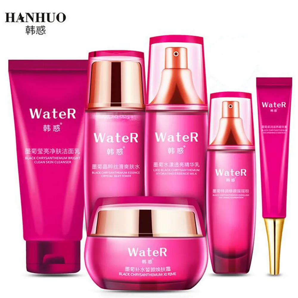 Hanhuo 6pcs Face Care Set Chrysanthemum Facial Cleanser & Moist Essence