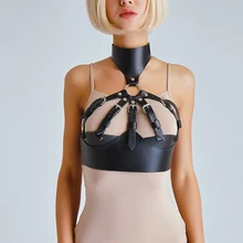 Женский бюстгальтер в стиле панк с кожаным ремнем, сексуальное боди, связывание с чокером, подтяжки, высокое качество, широкие ремни для женщин, черный бюст, подвязки