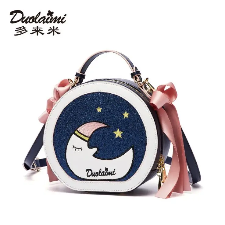 

DuoLaiMi Bags For Women 2018 Bag Cartoon Printing Star Embroidery Ribbons Bow bolsa feminina PU Women's Shoulder Crossbody Bags