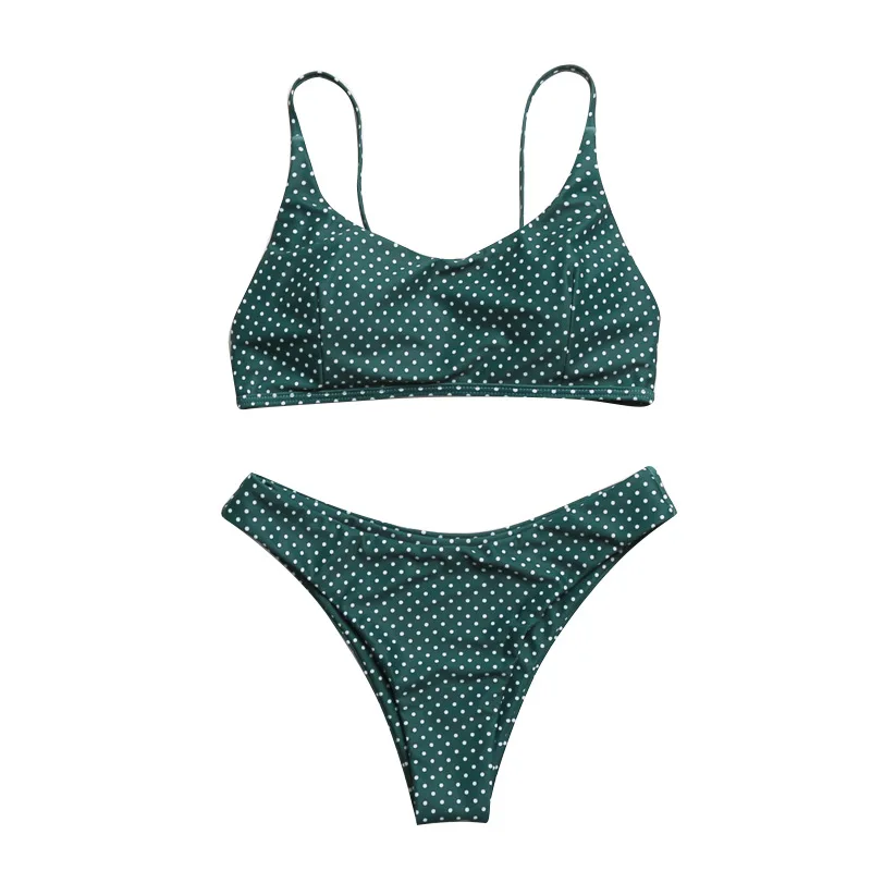 High Leg Pokla Dot Bikini Sea Green Women Swimsuit Push Up Pads Bathing