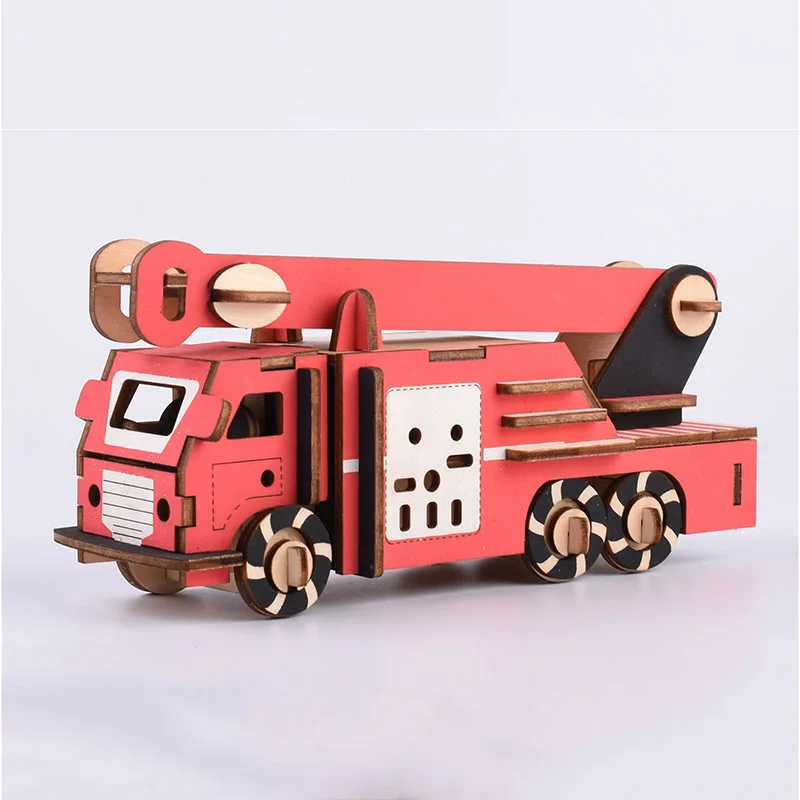 Пожарная машина деревянный набор для моделирования DIY 3D игрушки детей
