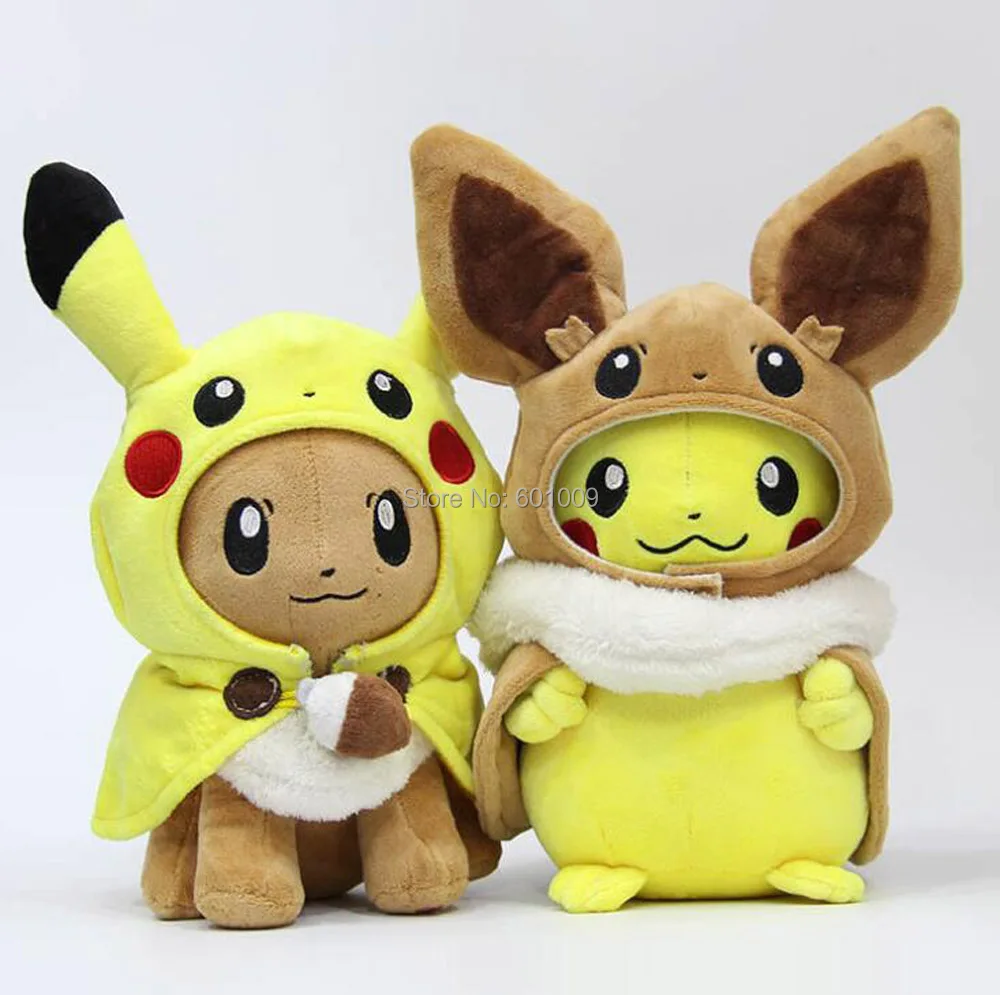 

2 Styles Pikachu cosplay Eevee&Eevee cosplay Pikachu 28CM Plush Doll Toy Retail