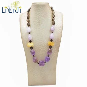 

Lii Ji Natural Stone Amethyst Citrine Smoky Quartz Fashion Necklace Approx 53cm