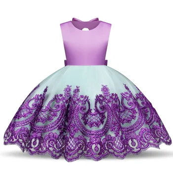 

Embroidered Flower Girl Wedding Party Princess Dress Bow One Piece Children's Birthday Show Dress for 1-4years old