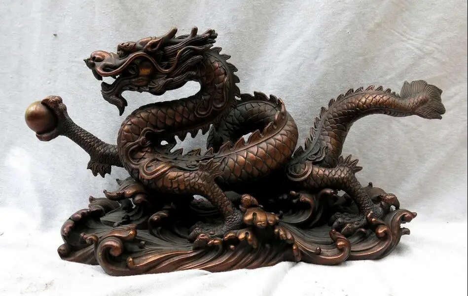 Red Bronze sculpture China carved mythical creatures water dragon