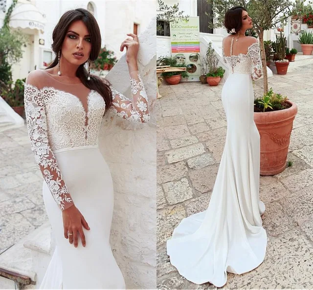 Vestidos Four Way Spandex Scoop Mermaid Wedding Dress 2024: A Stunning Bridal Gown with Lace Appliques