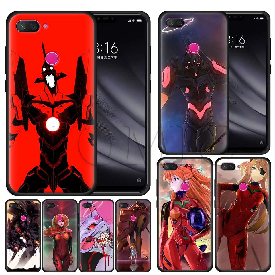 

Silicone Case for Xiaomi 8 A2 Lite A1 5X 6X poco F1 Play Redmi K20 Pro Note 7 6 Black Case Cover Neon Genesis Evangelion Anime