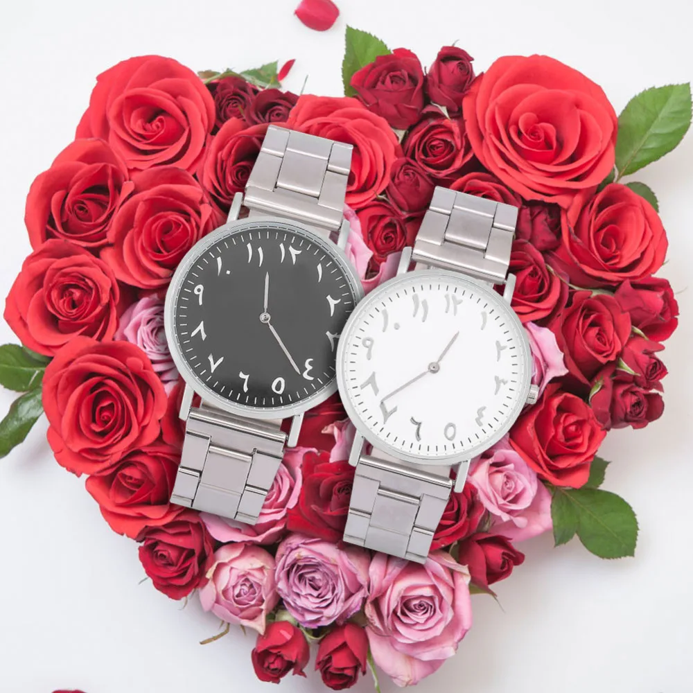 Простые аналоговые часы унисекс с арабскими цифрами, кварцевые наручные часы с круглым ремешком для влюбленных, наручные часы из сплава, подарок для девушки