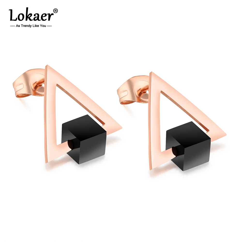 Lokaer новые вращающиеся Черные Квадратные треугольные серьги, ювелирные изделия для девочек из титановой стали, антиаллергенные серьги для женщин, подарки E17081