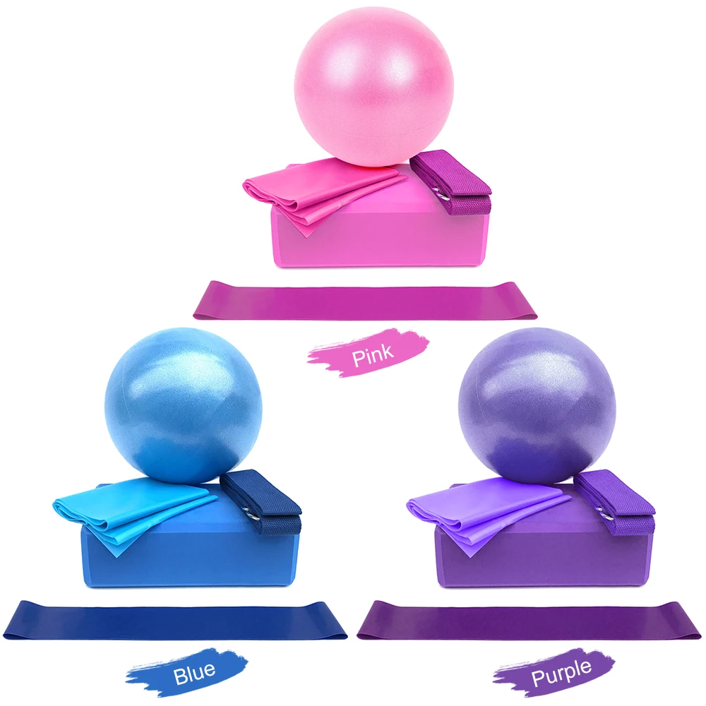 Lixada Yoga Ball Set with Ball Blocks Stretching Strap Resistance Loop Band Exercise Band 5pcs/set yoga ball gymnastics ball