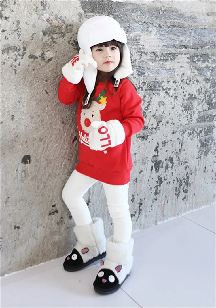 Зимние одинаковые комплекты для семьи Рождественский свитер детская одежда с милым оленем Детская футболка с добавлением шерсти Теплая семейная одежда P001
